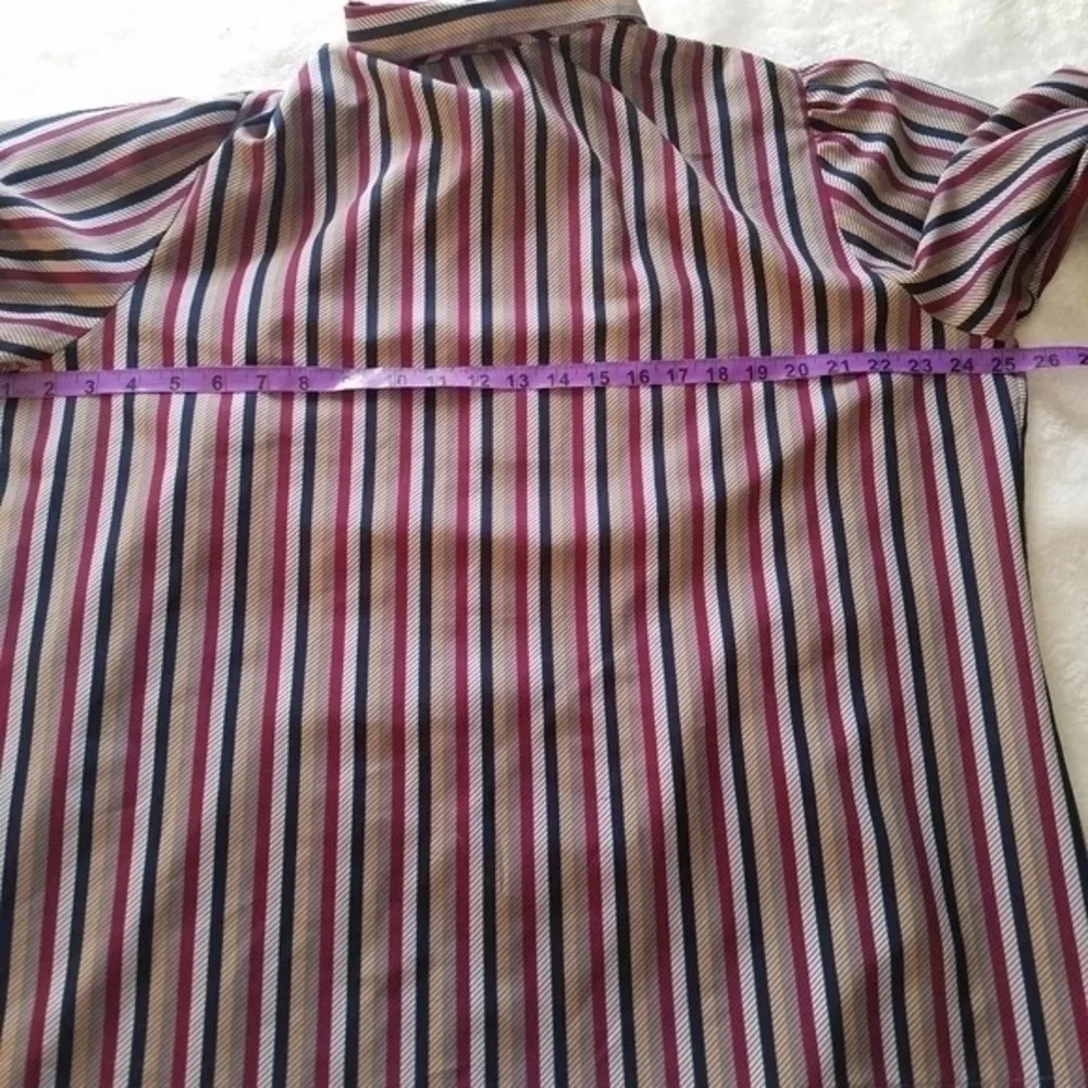 Koret Vintage Exaggerated Sleeve Stripe‎ Button Down Bow Tie Blouse